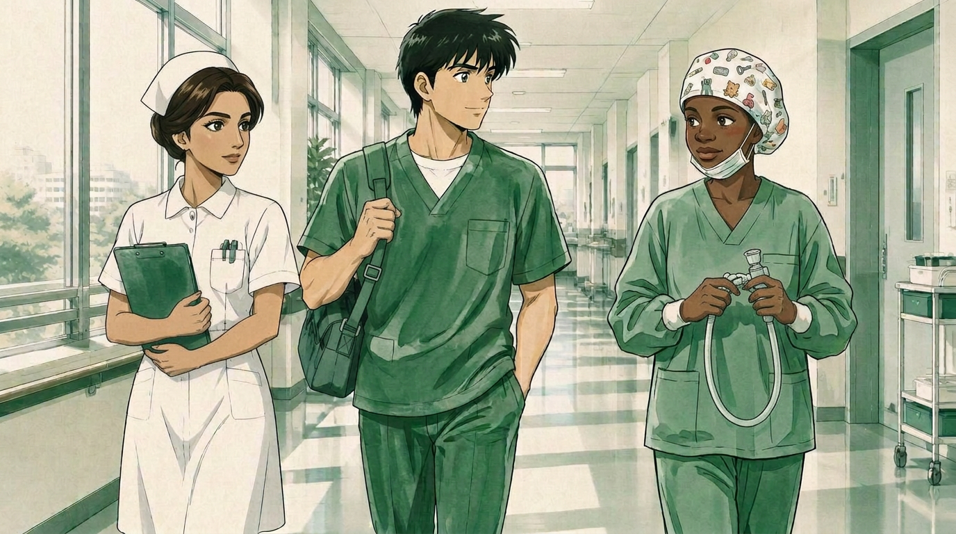 Illustration : trois professionnels de santé marchent ensemble